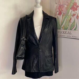 Vintage 90s Black Leather Blazer Fitted Grunge Goth Punk Minimalist 90s Office M